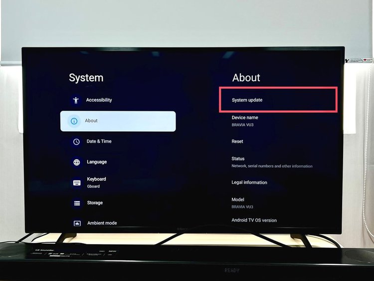 select System Update option on Sony TV