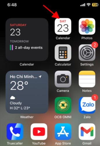 select the Calendar app on the iPhone home screen
