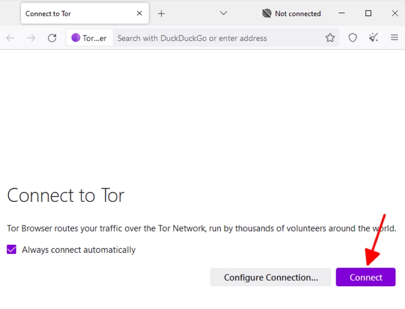 select the Connect button to use the Tor Browser
