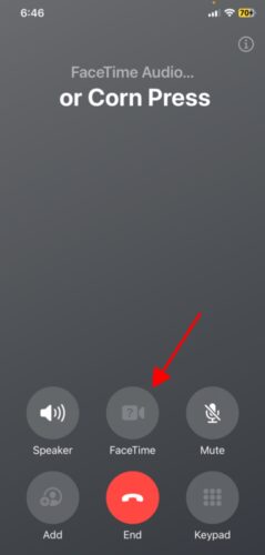 select the FaceTime video button in the FaceTime Audio call