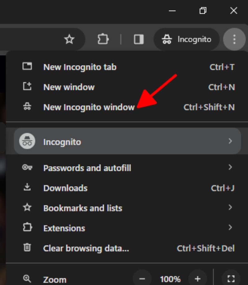 select the New Incognito window option in the Chrome browser