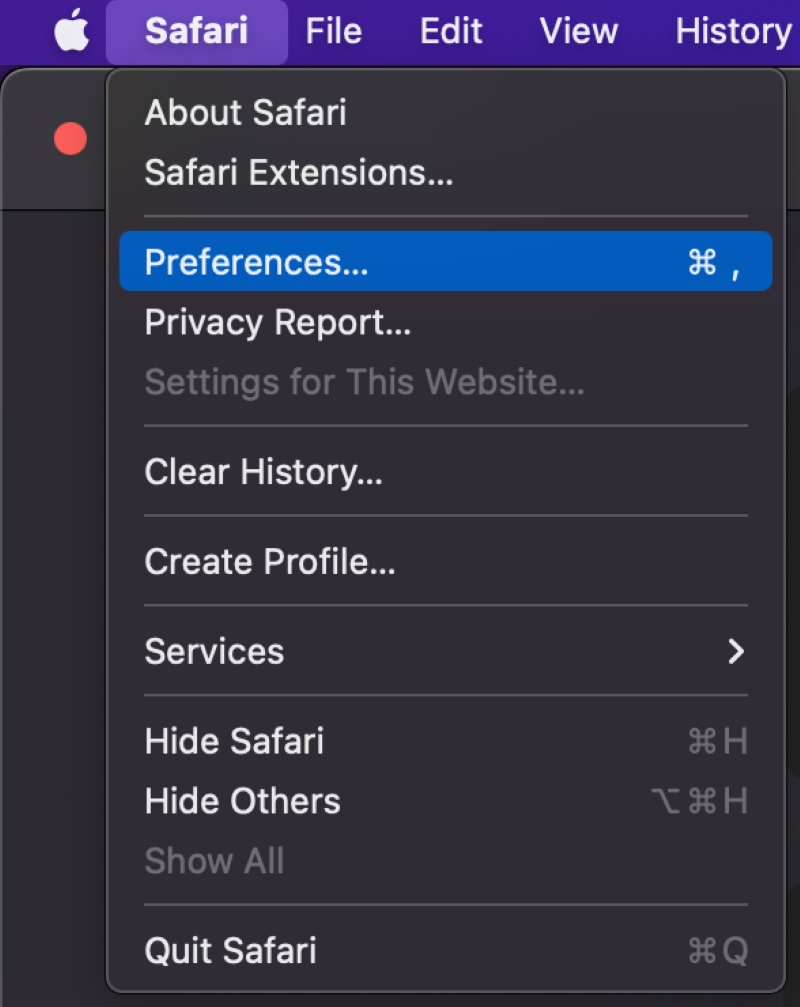 select the Preferences setting of the Safari browser