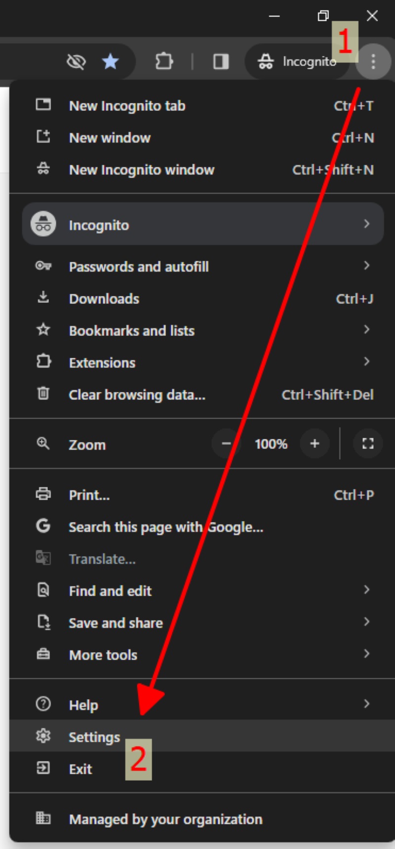 select the Settings of the Chrome browser