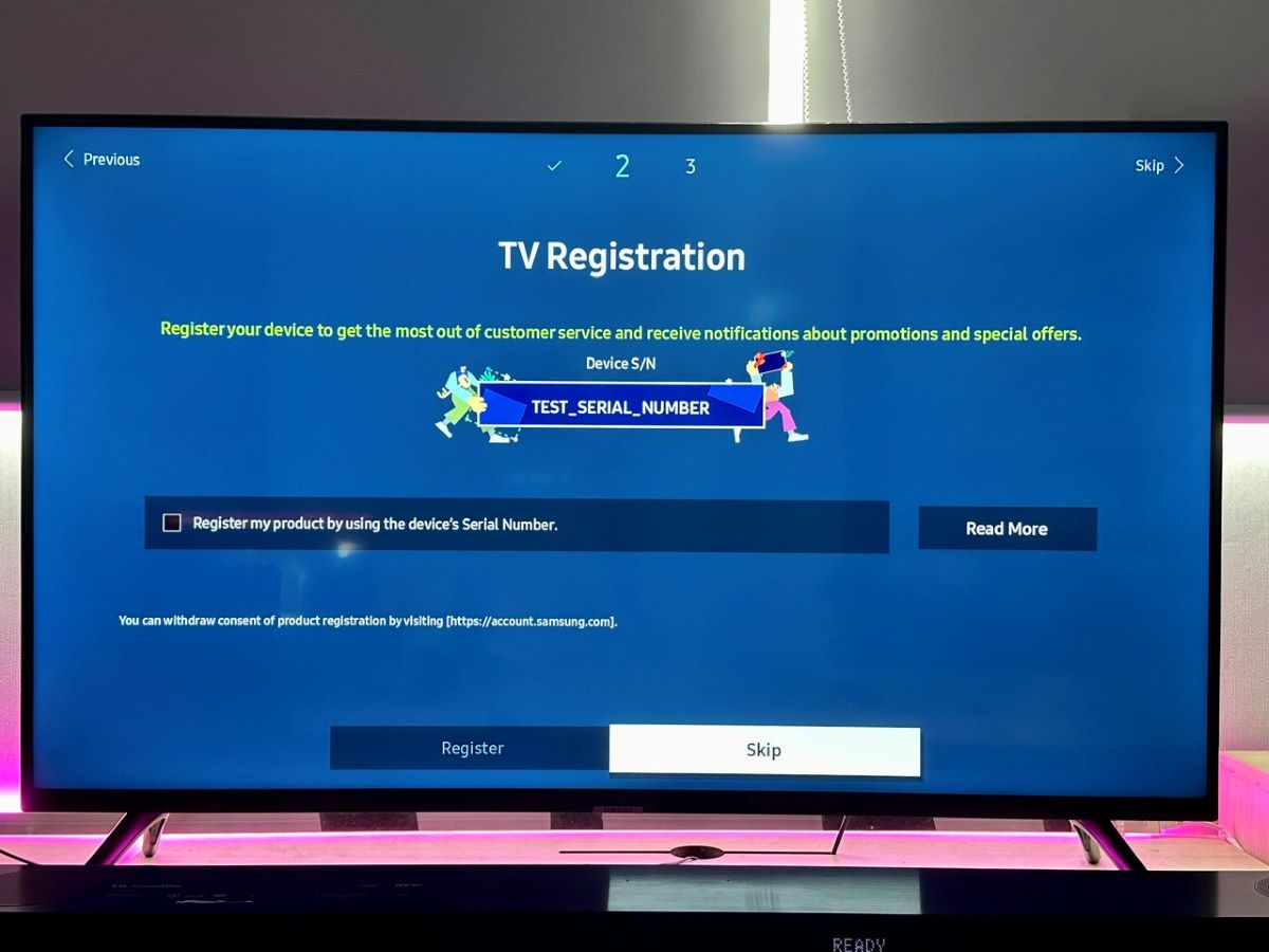 skip samsung promotions option is highlighted on a smasung tv