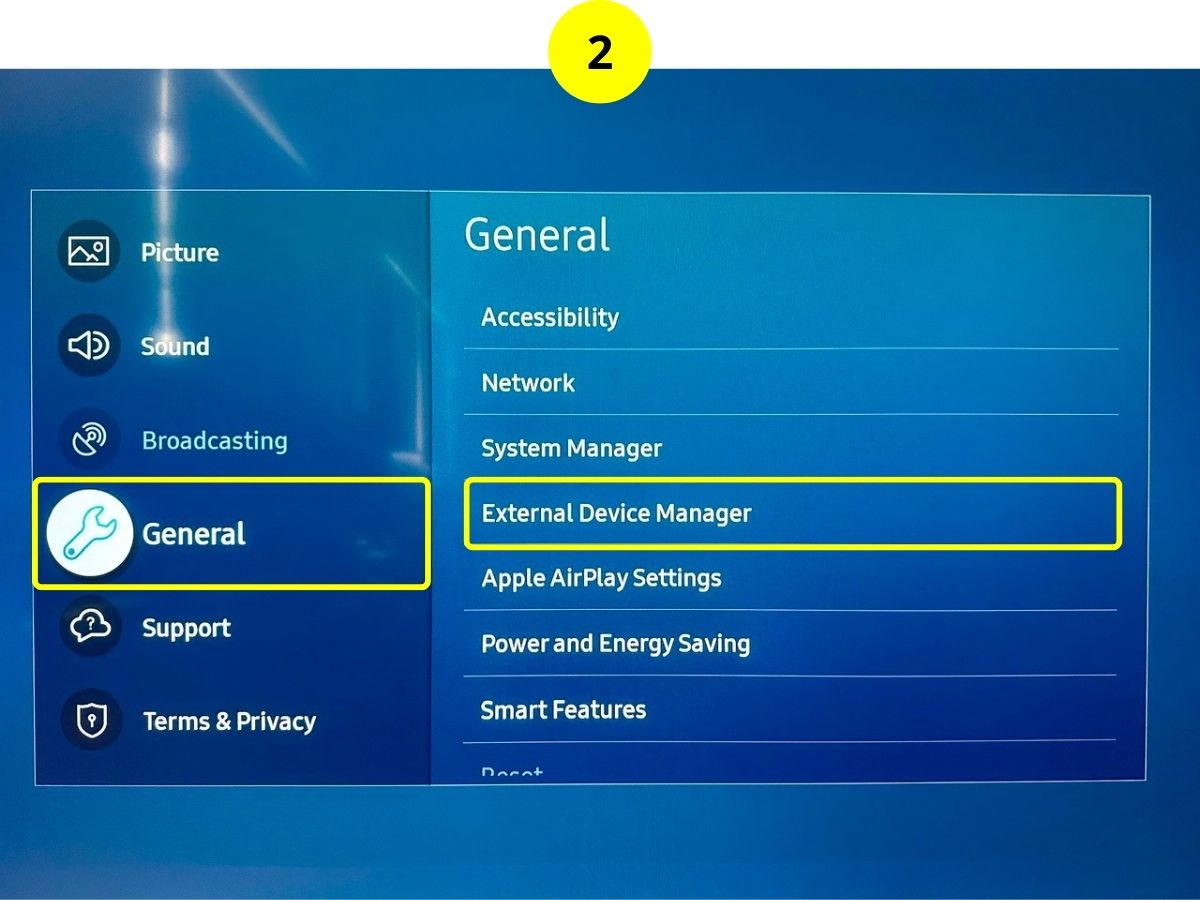 step 2 - select general then external device manager