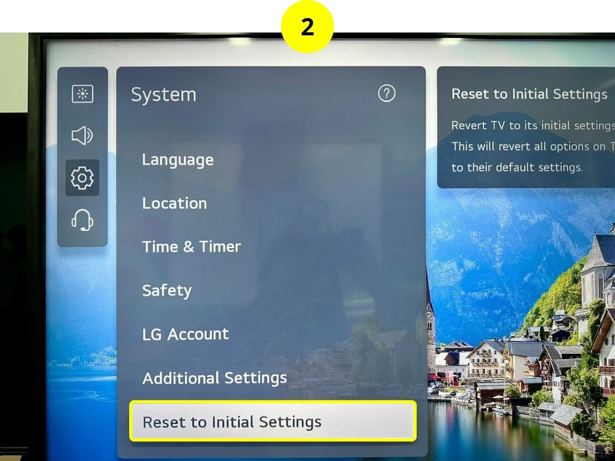 step 2 - select reset to initial settings on an lg tv