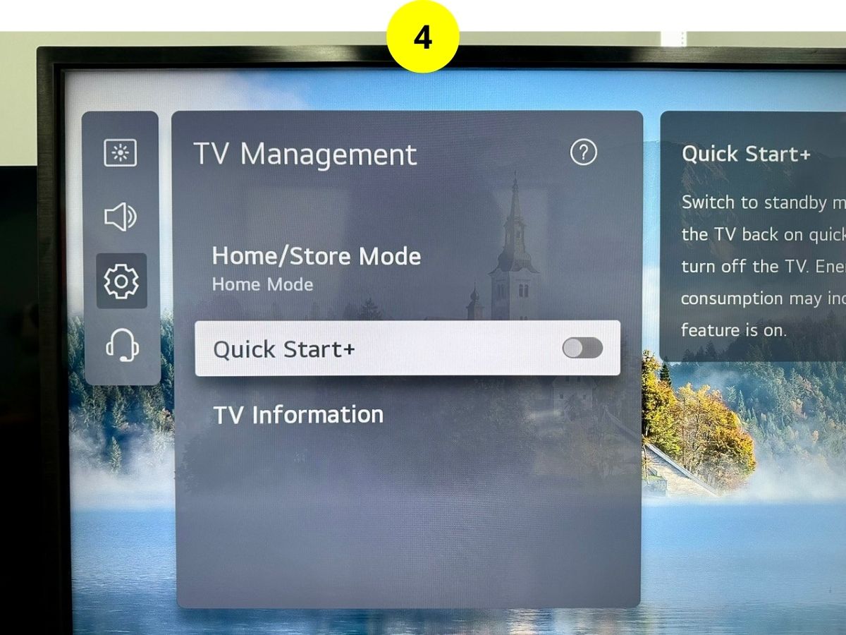 step 4 - turn off quick start on an lg tv
