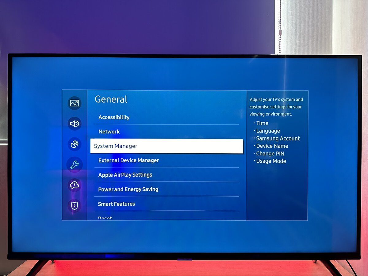 system manager is highlighted on a samsung tv