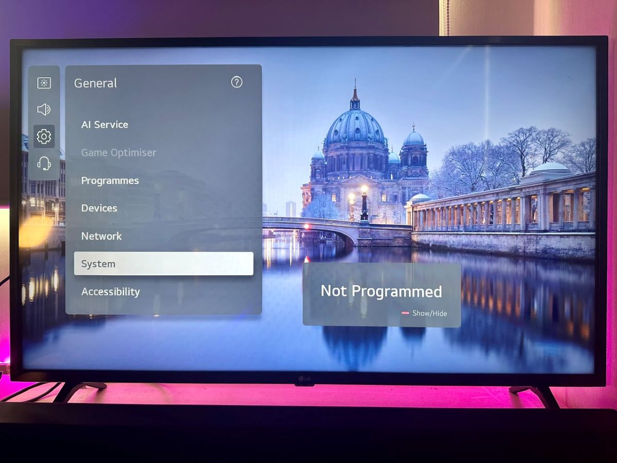 system option is highlighted on an lg tv
