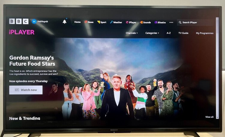 the BBC iPlayer interface app on Sony TV