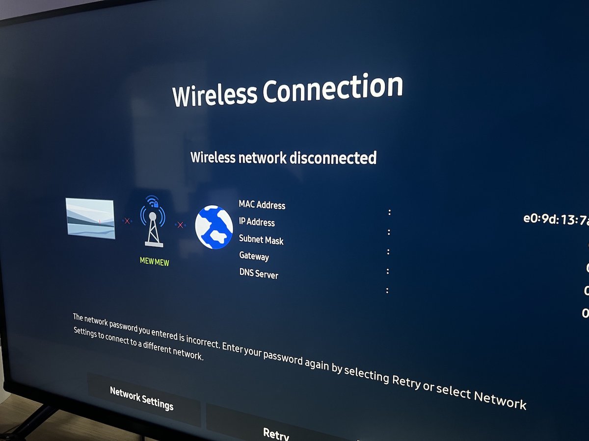 wi-fi network disconnected samsung tv