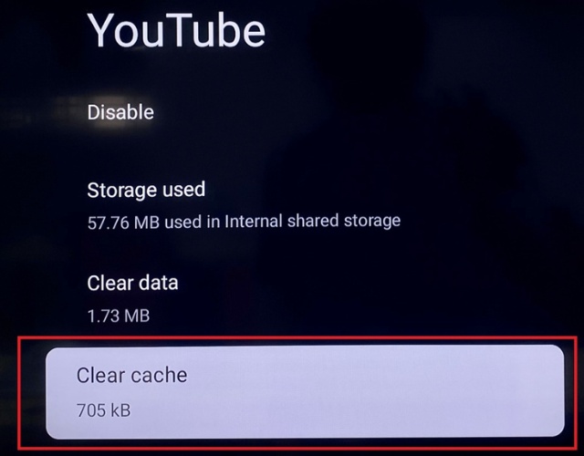 Choose Clear cache on Youtube app