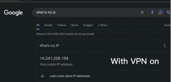 IP adress with VPN on and off