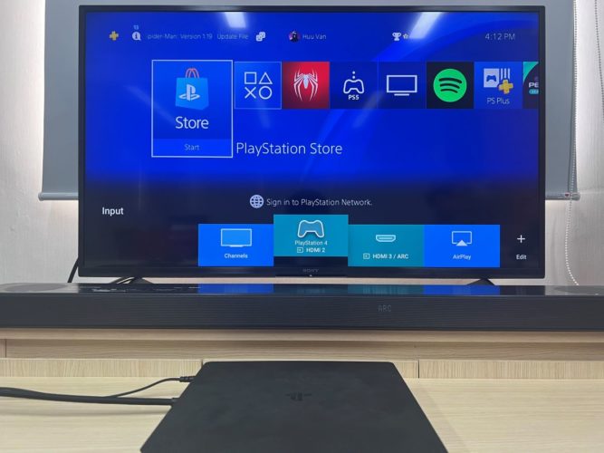 Input menu of a Sony TV shows up the soundbar and the PS4