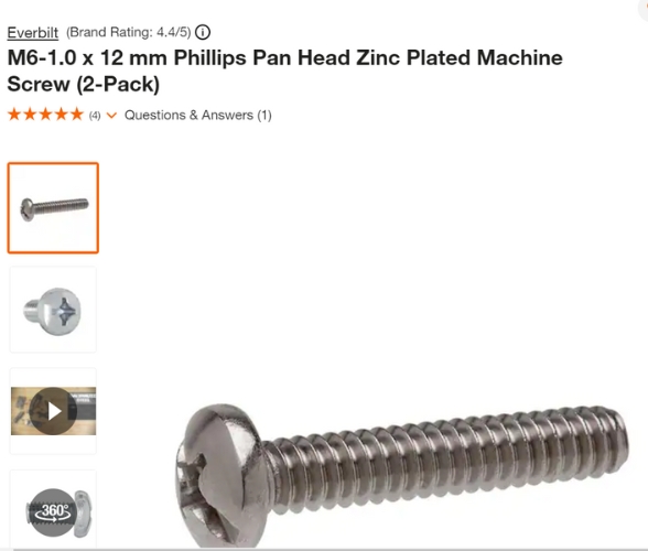 M6 x 12 screw pack on the Home Depot website