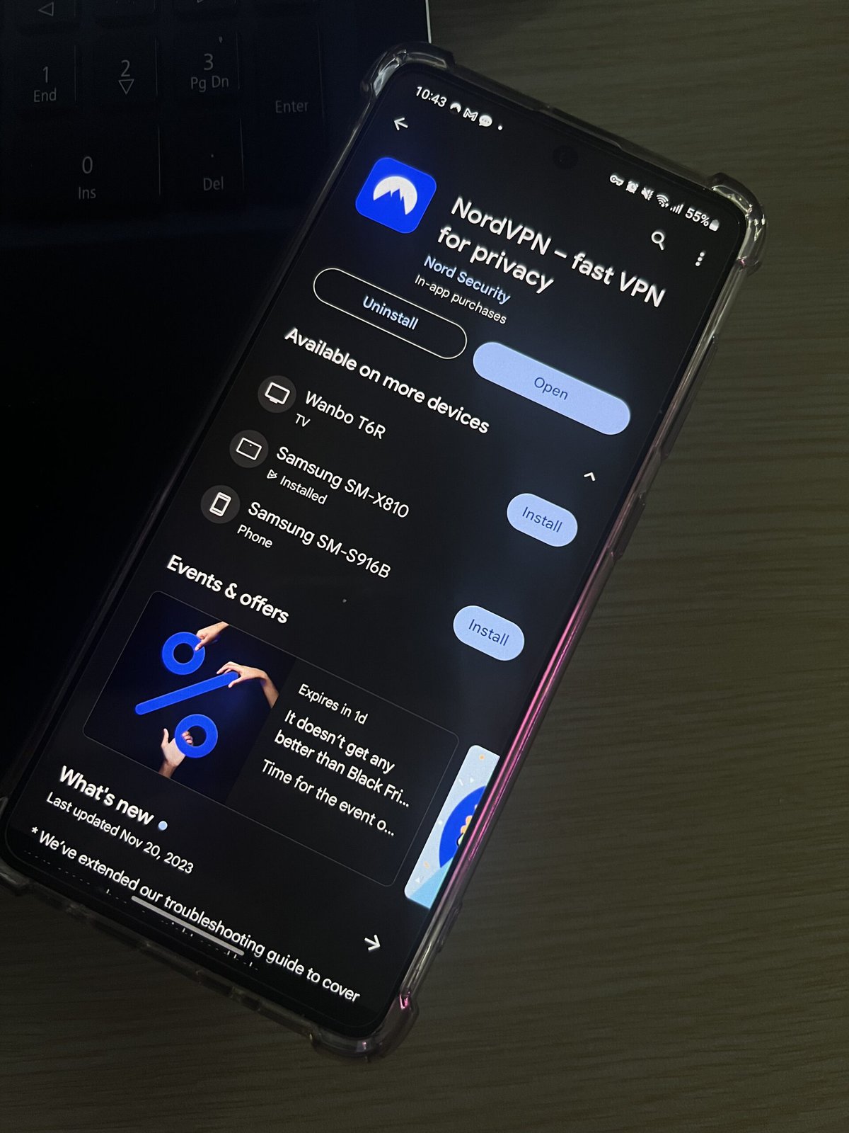 NordVPN on Samsung A71 phone