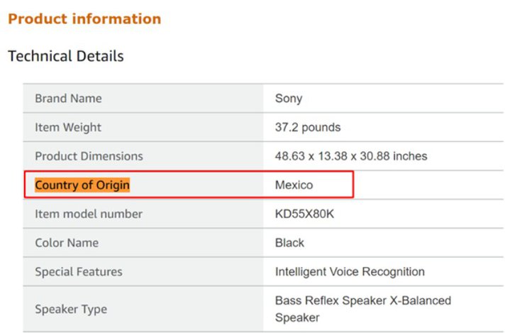 Product Information of Sony TV