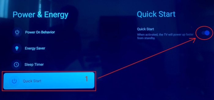 Select Quick Start and toggle it ON