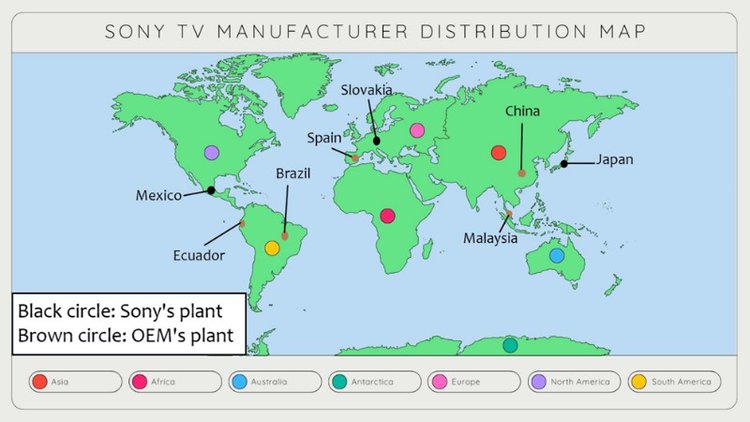 Sony TV manufacturer distribution map