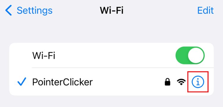 Tap on the i icon next to the Wi-Fi network’s name