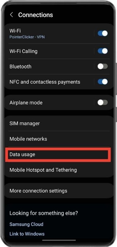 The data usage feature on Samsung A71 phone