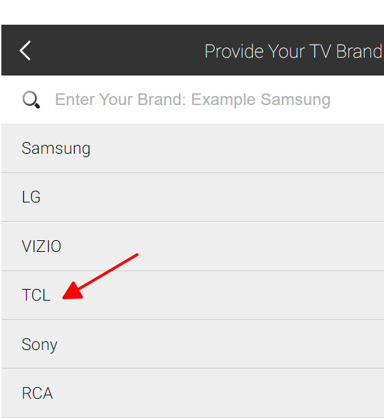 a red arrow point at TCL TV option