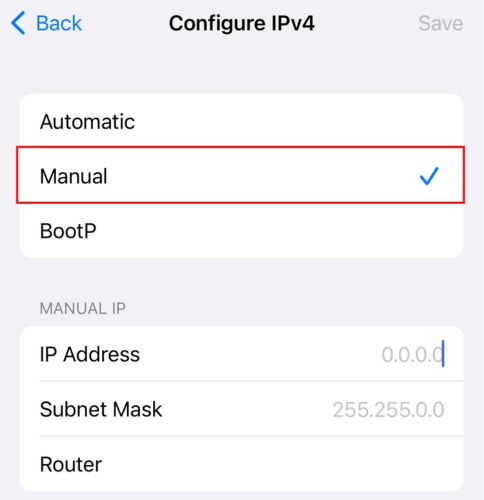 choose Manual in Configure IPv4