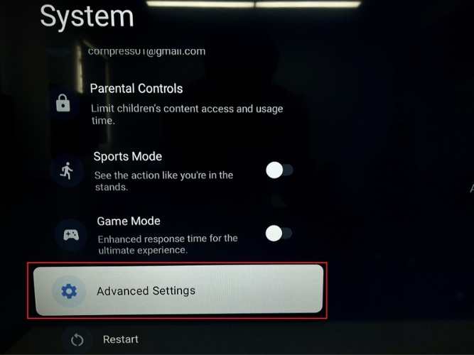 click on Advanced settings in System