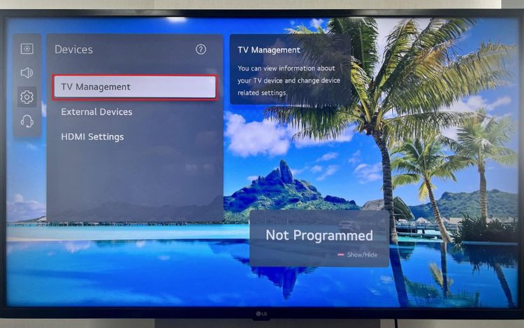 click on TV Management in Devices