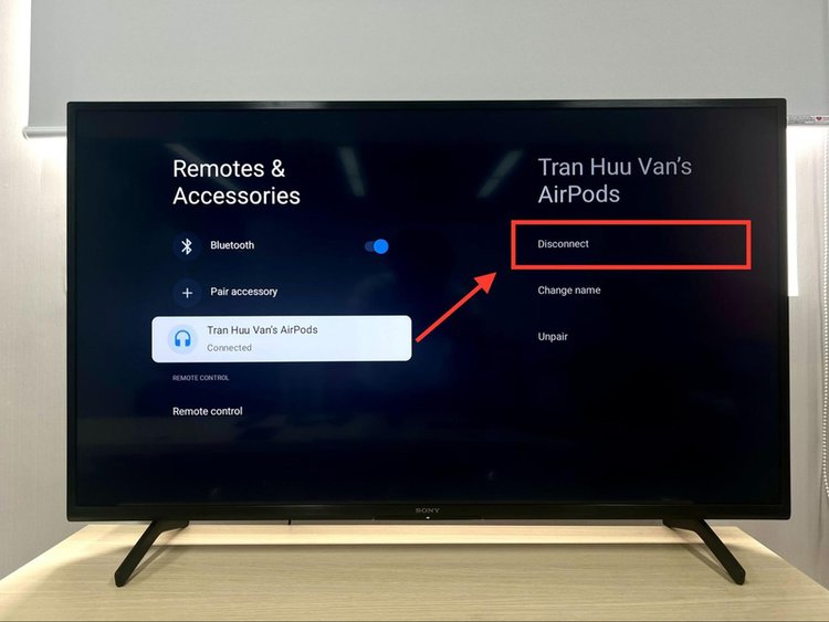 disconnect the airpods on Sony TV