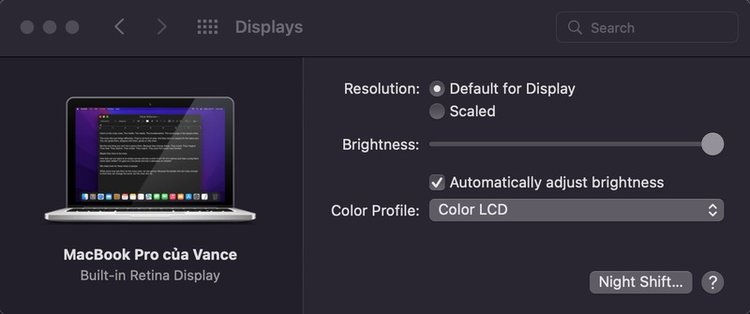 display screen of MacBook Pro