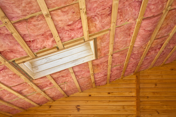 fiberglass insulation installed into the ceiling