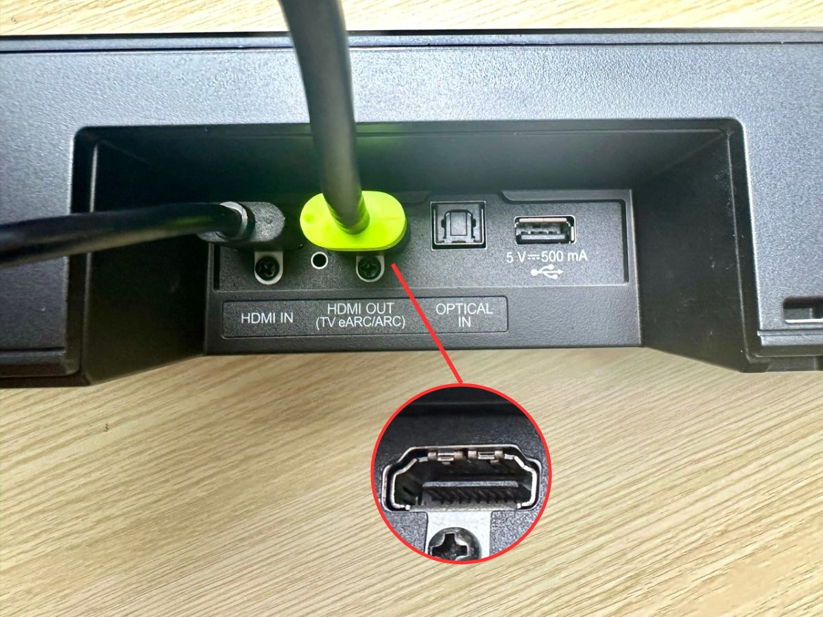 hdmi cables are plugged into the soundbar's hdmi in & out ports