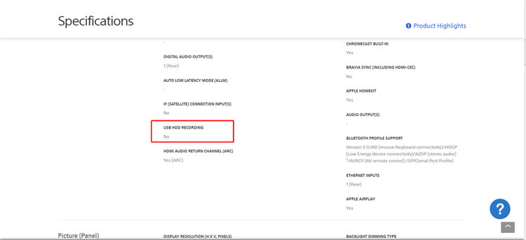 highlight USB HDD Recording function of Sony TV