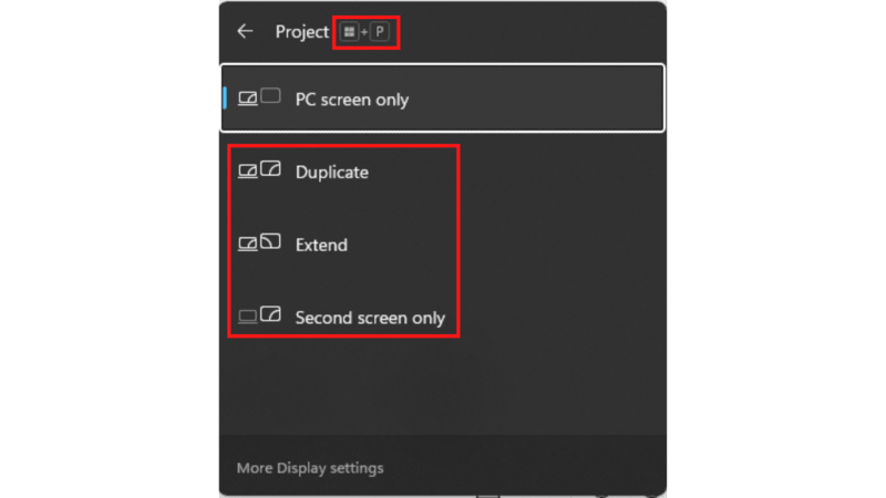 highlight the duplicate, extend, second screen only option