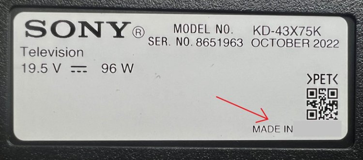 information label behind a Sony TV
