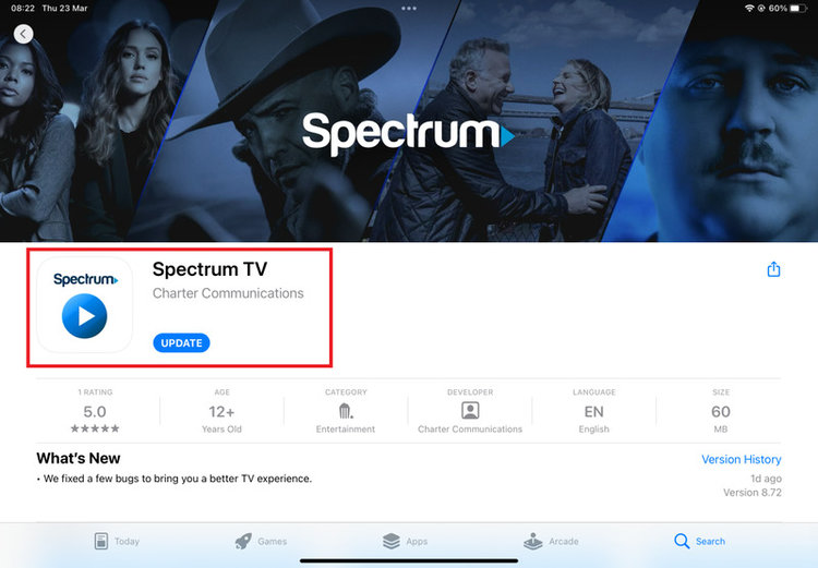 interface of Spectrum TV app on mobile phone