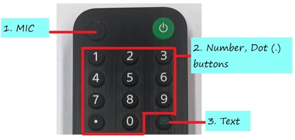 mic,channel and text buttons on TV remote