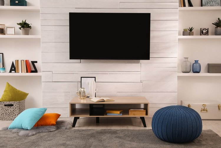 room interior with stylish decoration with modern TV on the wall