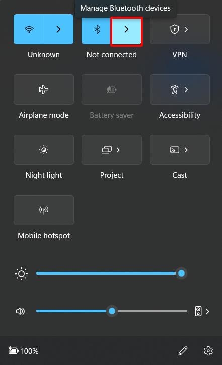 select the Bluetooth icon on the quick settings section