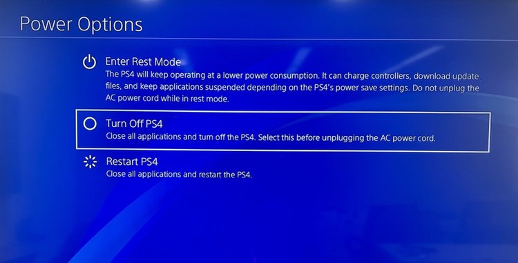 select turn off PS4 option