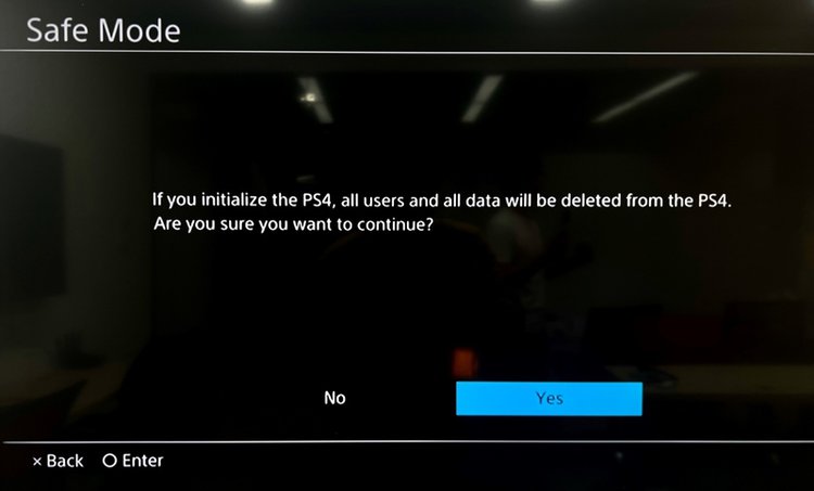 select yes to initialize PS4