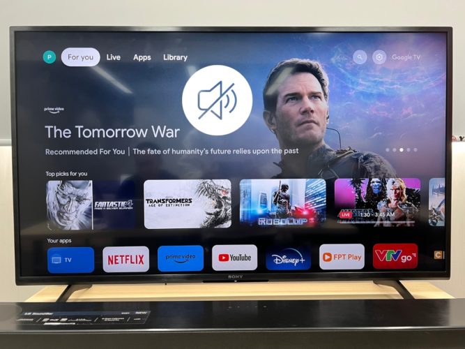 sony tv home screen with no sound icon