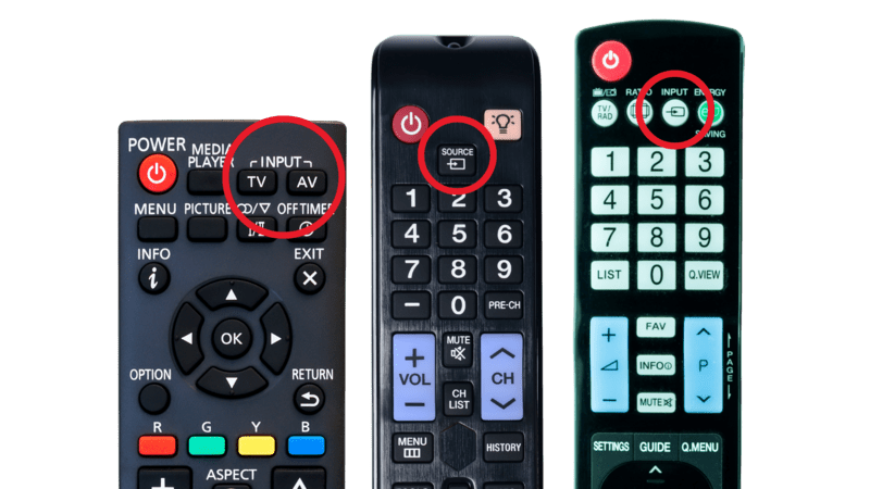 source button on different TV remote
