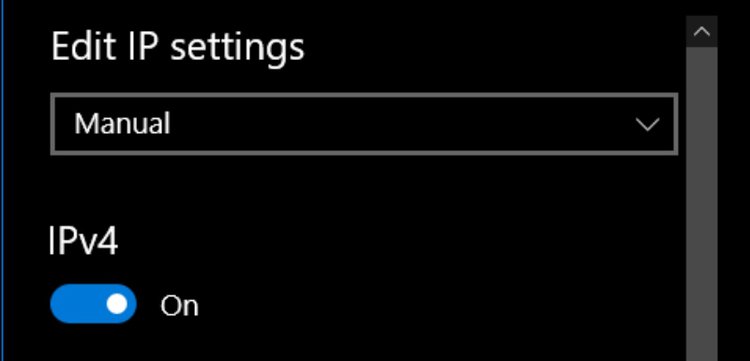 switch to Manual in Edit IP Settings on WindowOS