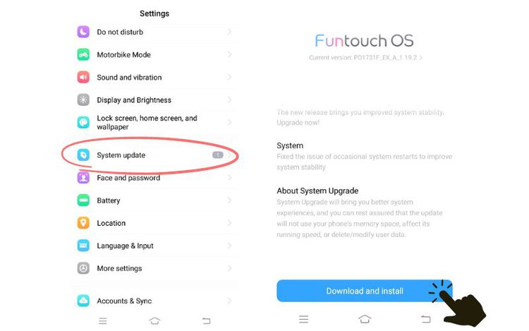 system update function on an android phone to install new OS