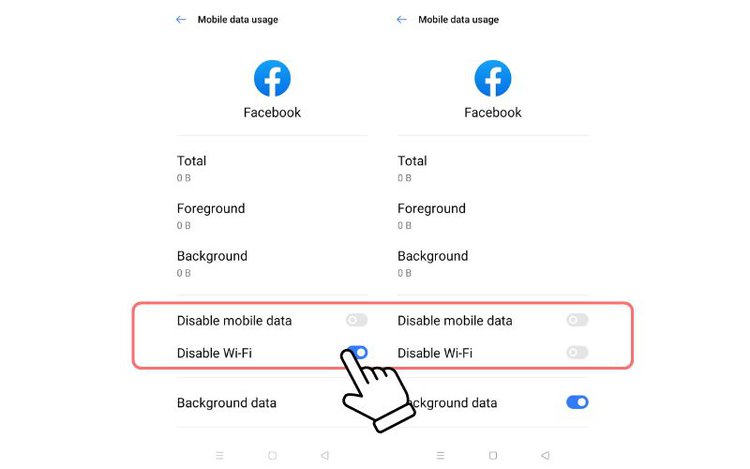 toggling off the Disable Wi-Fi setting on an Android smartphone