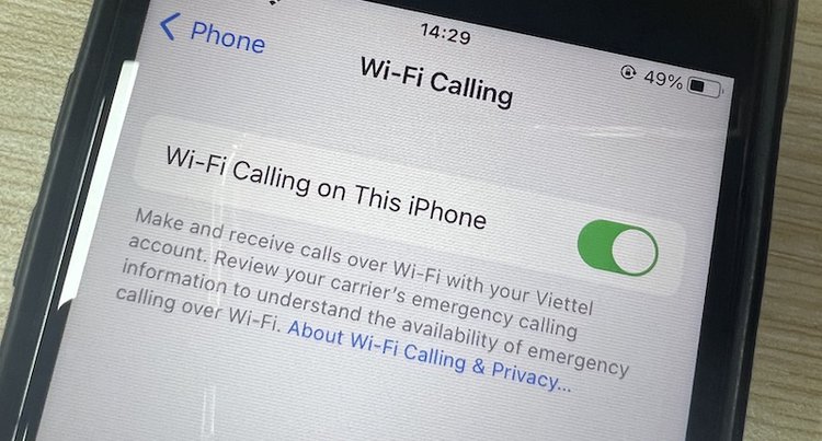 wi-fi calling screen with description