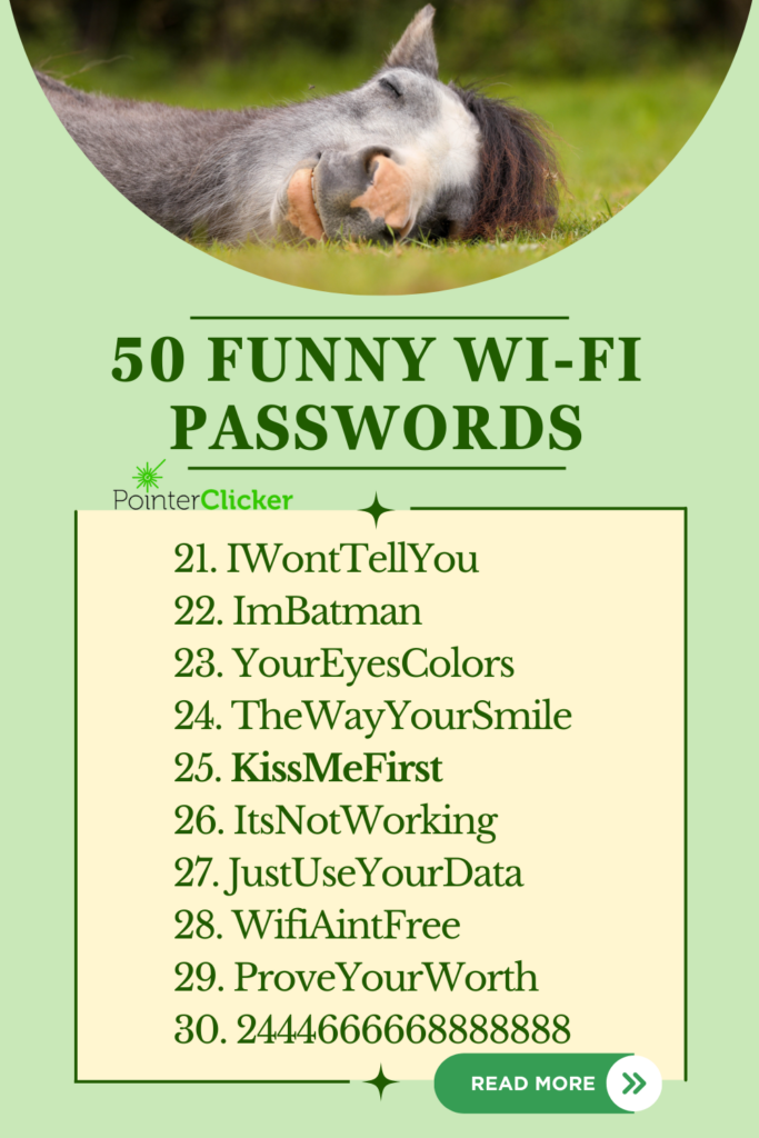 image of a horse lying down and 50 funny wifi passwords (from 21 to 31) 