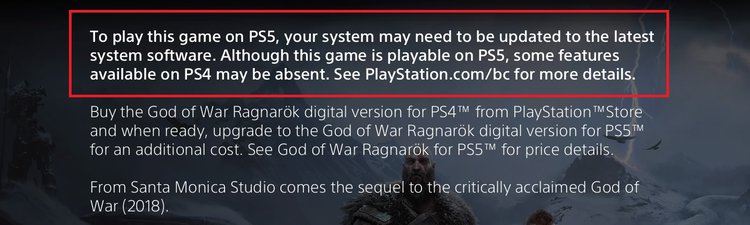 Announcement on PS4 the game can play on PS5